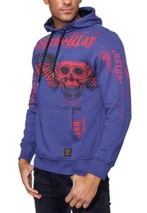 Stylischer Kapuzen-Sweater mit trendigen Print Hoodie für Herren Pullover Sweater 19149 Marine-Blau