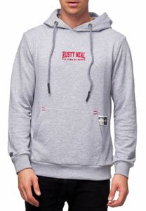 Cooler Kapuzen-Sweater für Herren Hoodie mit lässiger Kängurutasche Pullover Sweatshirt 19152 Grau Melange