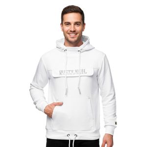 Kuscheliger Hoodie für Herren mit coolem Front-Detail Kapuzen-Pullover Sweater 19153 Weiß