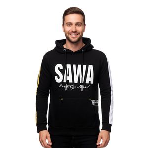 Sportlicher Kapuzen-Sweater für Herren mit großem Print und Schriftzug auf der Front Hoodie Pullover 19154 Schwarz