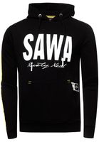 Sportlicher Kapuzen-Sweater für Herren mit großem Print und Schriftzug auf der Front Hoodie Pullover 19154 Schwarz