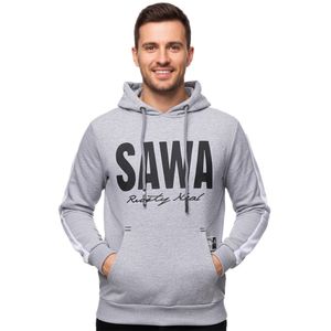 Sportlicher Kapuzen-Sweater für Herren mit großem Print und Schriftzug auf der Front Hoodie Pullover 19154 Grau