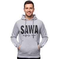 Sportlicher Kapuzen-Sweater für Herren mit großem Print und Schriftzug auf der Front Hoodie Pullover 19154 Grau