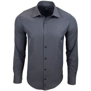 Chemise simple à manches longues pour homme, chemise business basique, chemise décontractée, taille 55, anthracite