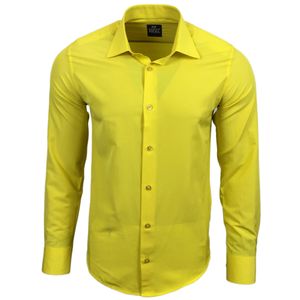 Camicia semplice a maniche lunghe per uomo, camicia da lavoro in stile basic, camicia casual, taglia 55, gialla
