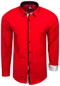 Stylisches Ausgeh-Hemd für Herren Langarm-Shirt mit kontrastfarbigen Detail an Knopfleiste Business-Hemd 70 Rot