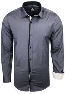 Stylisches Ausgeh-Hemd für Herren Langarm-Shirt mit kontrastfarbigen Detail an Knopfleiste Business-Hemd 70 Anthrazit