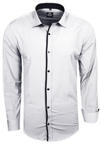 Stylisches Ausgeh-Hemd für Herren Langarm-Shirt mit kontrastfarbigen Detail an Knopfleiste Business-Hemd 70 Grau