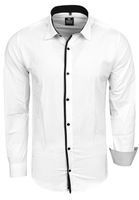 Stylisches Ausgeh-Hemd für Herren Langarm-Shirt mit kontrastfarbigen Detail an Knopfleiste Business-Hemd 70 Weiß