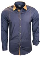 Modernes Langarm-Hemd für Herren mit kontrastfarbigen Nähten Business-Shirt Freizeit-Hemd 76 Anthrazit