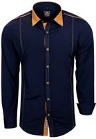 Modernes Langarm-Hemd für Herren mit kontrastfarbigen Nähten Business-Shirt Freizeit-Hemd 76 Marine-Blau
