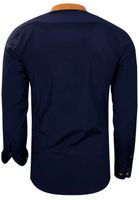 Modernes Langarm-Hemd für Herren mit kontrastfarbigen Nähten Business-Shirt Freizeit-Hemd 76 Marine-Blau