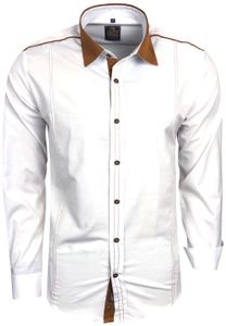 Modernes Langarm-Hemd für Herren mit kontrastfarbigen Nähten Business-Shirt Freizeit-Hemd 76 Weiß