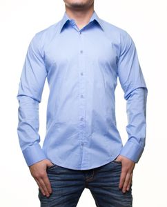 Klassisches Langarm-Hemd für Herren mit Kent-Kragen Business-Shirt Freizeit-Hemd 8255 Blau