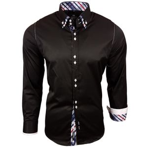 Chemise boutonnée tendance pour homme, chemise décontractée à manches longues 11013 Noire