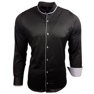 Modern long-sleeved shirt for men, going-out shirt with Mao collar, business shirt 11014 Black