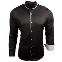 Modern long-sleeved shirt for men, going-out shirt with Mao collar, business shirt 11014 Black