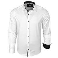 Chemise à manches longues tendance pour homme, chemise d'affaires, chemise décontractée 11015 Blanc/Noir