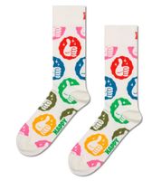 1 Paar Happy Socks Thumbs-Up Herren Socken mit Allover Daumen-Hoch-Print Baumwoll-Socken Alltags-Strümpfe P002590 Ecru-Weiß/Bunt