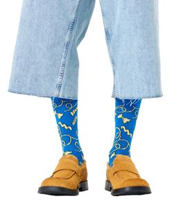 1 par de calcetines Happy Socks Pasta para hombre con estampado de pasta, calcetines de algodón, calcetines para uso diario P001869 Azul/Multicolor