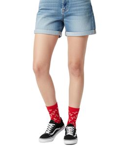 1 par de calcetines Happy Socks Bow para mujer con estampado de lazo, calcetines de algodón, calcetines para uso diario, P001532 Rojo/Multicolor