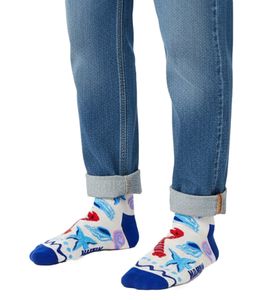 1 Pair of Happy Socks Seafood Women's Socks with All-Over Seafood Print, Cotton Socks, Everyday Socks, P002572 Ecru-White/Multicolor