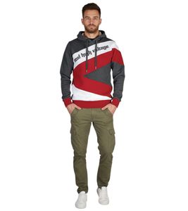 Sportlicher Hoodie für Herren im Color-Blocking-Style Kapuzen-Pullover Sweater 4727 Dunkelgrau/Weiß/Rot