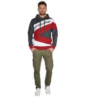 Sudadera deportiva con capucha y bloques de color para hombre, 4727 Gris Oscuro/Blanco/Rojo