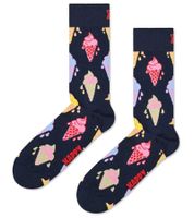 1 par de calcetines Happy Socks Ice Cream para hombre con estampado integral de helados, calcetines para uso diario P000724, negro/multicolor