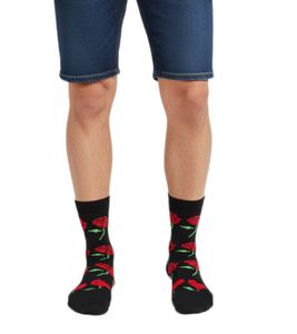 1 Paar Happy Socks Rose-Hearts Damen oder Herren Crew-Socken mit Allover Herz-Rosen-Print Socken Alltags-Strümpfe P001529 Schwarz/Bunt