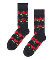 1 Paar Happy Socks Rose-Hearts Damen oder Herren Crew-Socken mit Allover Herz-Rosen-Print Socken Alltags-Strümpfe P001529 Schwarz/Bunt