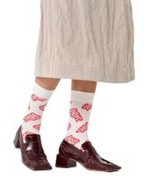 1 Pair of Happy Socks Pizza Women's Socks with All-Over Pizza Print, Cotton Socks, Everyday Socks, P002574 Ecru-White/Red