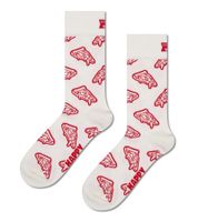 1 Pair of Happy Socks Pizza Women's Socks with All-Over Pizza Print, Cotton Socks, Everyday Socks, P002574 Ecru-White/Red