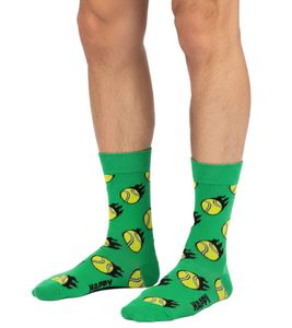 1 Pair of Happy Socks Tennis Ball Socks, Men's Socks with All-Over Tennis Ball Print, Cotton Socks, Everyday Socks, P002587 Green/Yellow/Black