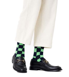 1 par de calcetines unisex Happy Socks Wobbly Check con estampado de cuadros, calcetines de algodón, calcetines para uso diario, P002616 Azul Marino/Verde