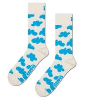 1 Paar Happy Socks Cloudy Unisex Socken mit Allover Wolken-Print Baumwoll-Socken Alltags-Strümpfe P002588 Ecru-Weiß/Blau