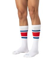 1 Pair of Happy Socks Simple Stripe Men's Striped Cotton Socks, Everyday Socks P002534 White/Red/Blue