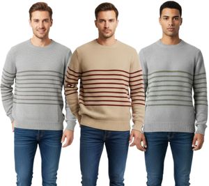 Elegante maglione a righe da uomo ESPRIT, girocollo, pullover in cotone, disponibile nei colori grigio/grigio scuro, beige/bordeaux o grigio/verde