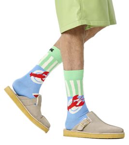 1 Pair of Happy Socks Dinner Men's Socks with Mediterranean All-Over Print, Cotton Socks, Everyday Socks, P002571, Blue/Green/White