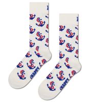1 Pair of Happy Socks Happy Anchor Women's Socks with All-Over Anchor Print, Cotton Socks, Everyday Socks P002598 White/Blue