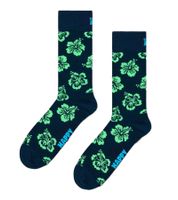 1 Pair of Happy Socks Hibiscus Men's Socks with Hibiscus Print Cotton Socks Everyday Socks P002610 Navy Blue/Green