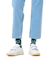 1 Pair of Happy Socks Hibiscus Men's Socks with Hibiscus Print Cotton Socks Everyday Socks P002610 Navy Blue/Green