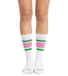 1 Pair of Happy Socks Simple Stripe Women's Striped Socks, Cotton Socks, Everyday Socks P002536 White/Green/Pink