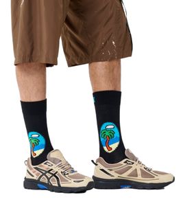 1 Pair of Happy Socks Palm Men's Socks with Palm Print, Cotton Socks, Everyday Socks, P002603 Black/Multicolor