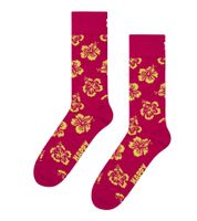 1 Pair of Happy Socks Hibiscus Women's Socks with Hibiscus Print, Cotton Socks, Everyday Socks, P0026109 Pink/Yellow