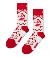 1 Paar Happy Socks Happy Mermaid Damen Socken Allover-Print mit Meeresmotiven Baumwoll-Socken Alltags-Strümpfe P002596 Weiß/Rot