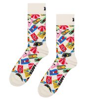 1 Paar Happy Socks Happy Lazy Day Damen Socken mit Allover Strand-Print Baumwoll-Socken Alltags-Strümpfe P002600 Weiß/Bunt
