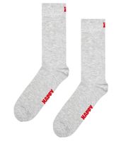 1 Paar Happy Socks Solid Herren Crew-Socken Bio-Baumwoll-Socken mit Schriftzug- und Logo-Print Alltags-Strümpfe P001007 Grau/Rot