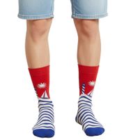 1 Paar Happy Socks Sail Away Unisex Socken Allover-Print mit See-Motiven Baumwoll-Socken Alltags-Strümpfe P002599 Rot/Blau/Weiß