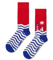 1 Paar Happy Socks Sail Away Unisex Socken Allover-Print mit See-Motiven Baumwoll-Socken Alltags-Strümpfe P002599 Rot/Blau/Weiß